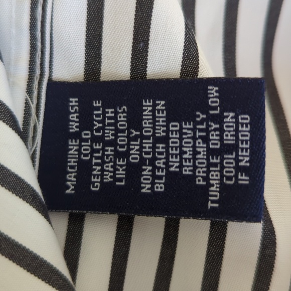 Chaps Classics No Iron Stripe Button Down Blouse L Black White - Picture 10 of 14